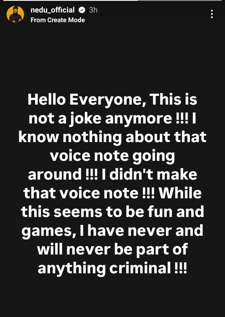 Nedu Wazobia Instagram post