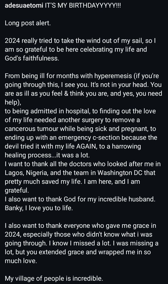 Adesua Etomi Instagram post