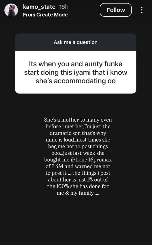 Kamo State Instagram post