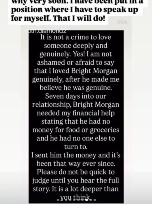 Bright Morgan’s ex-girlfriend speaks out, accuses reality star of falsehoods