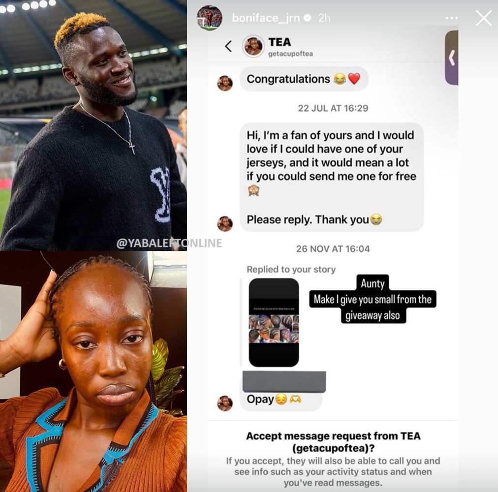 Victor Boniface leaks DM of lady who described him as a talentless footballer
