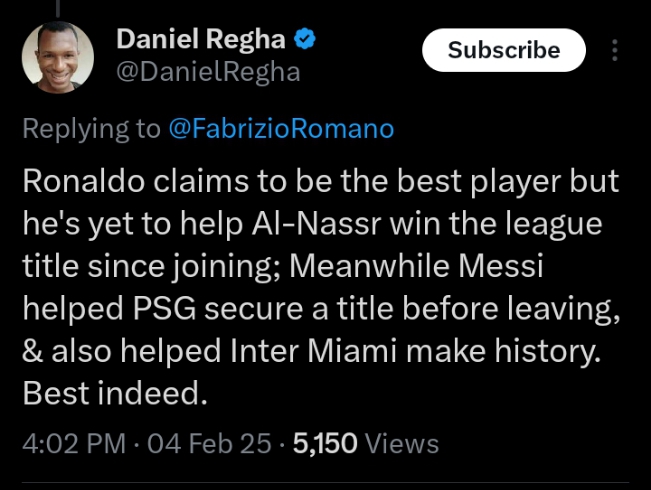 ‘Best indeed’ – Daniel Regha shades Ronaldo
