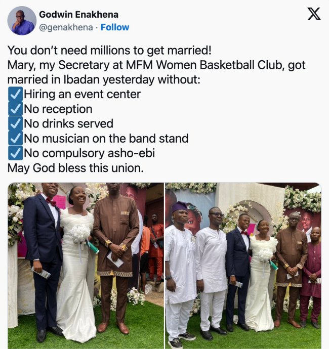 “No canopy, hall, reception” – Couple goes viral following low-key wedding
