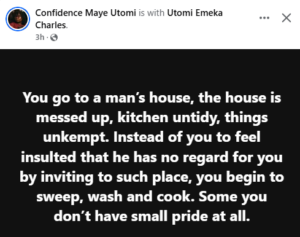 “You should feel insulted when a man invites you to his dirty house” – Nigerian lady tells fellow women