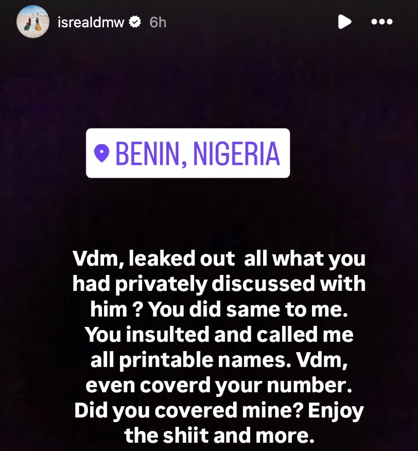 Israel DMW roasts Phyna amidst clash with Verydarkman