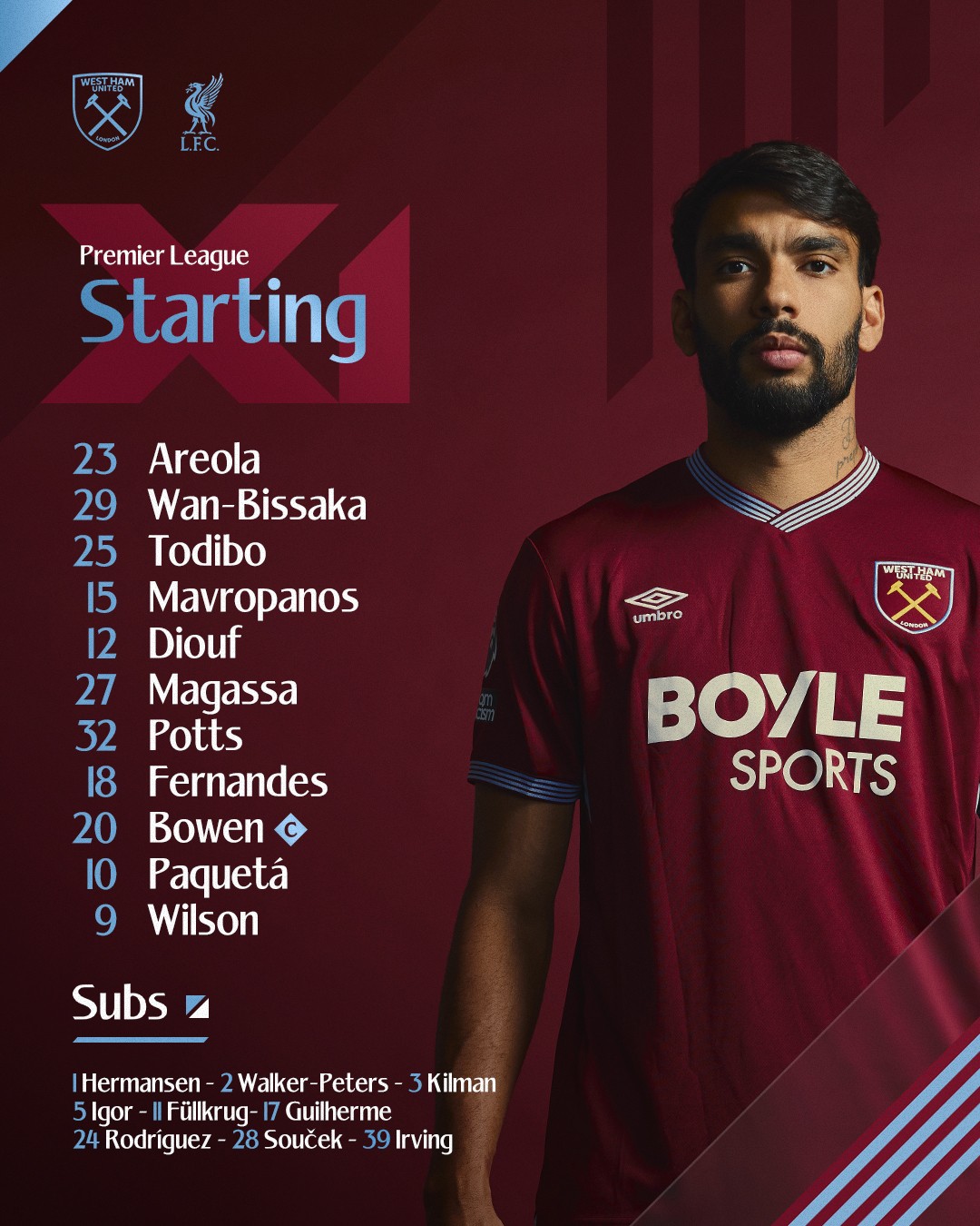 West Ham vs Liverpool LINE-UPS: Wirtz on, Salah subs, Gomez back to the line-up