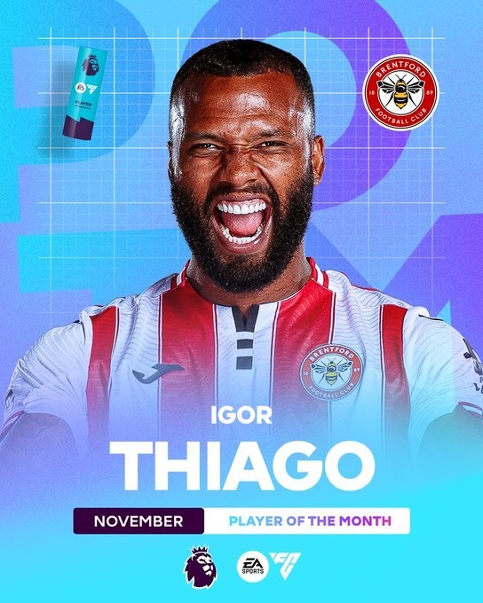 5 goals in 4 games! OFFICIAL: I. Thiago wins EPL Player of the Month for November