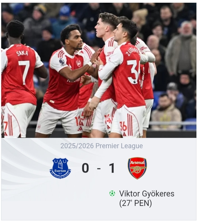 Everton 0-1 Arsenal: Gyokeres penalty sees Gunners reclaim Premier League lead