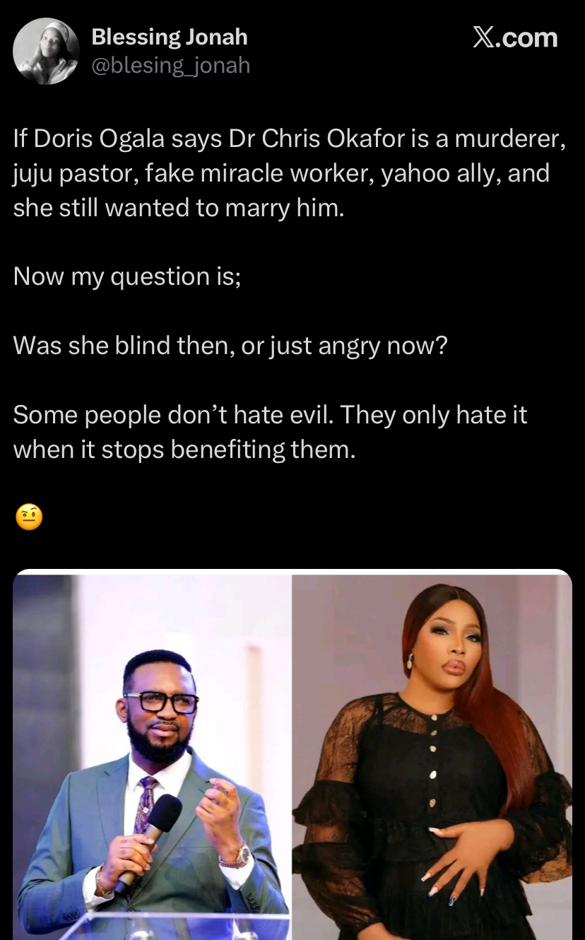 “Why speaking now?” – Lady calls out Doris Ogala over allegations against Pastor Chris Okafor